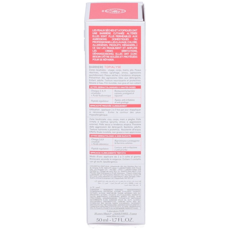 Confezione commerciale diSVR Topialyse Crema Barriera Riparatrice Anti Prurito 50ml Confezione commerciale diSVR Topialyse Crema Barriera Riparatrice Anti Prurito 50ml