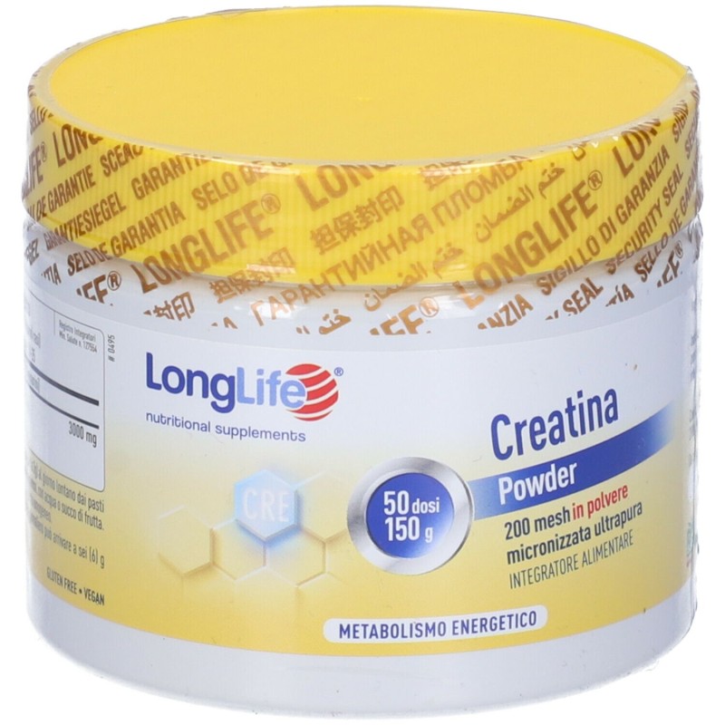 Foto illustrativa del packaging di Longlife Creatina Micron Powder Integratore per Metabolismo Energetico 150g Foto illustrativa del packaging di Longlife Creatina Micron Powder Integratore per Metabolismo Energetico 150g