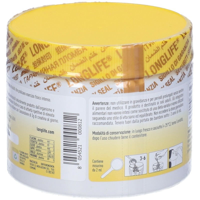 Dettaglio del packaging di Longlife Creatina Micron Powder Integratore per Metabolismo Energetico 150g Dettaglio del packaging di Longlife Creatina Micron Powder Integratore per Metabolismo Energetico 150g