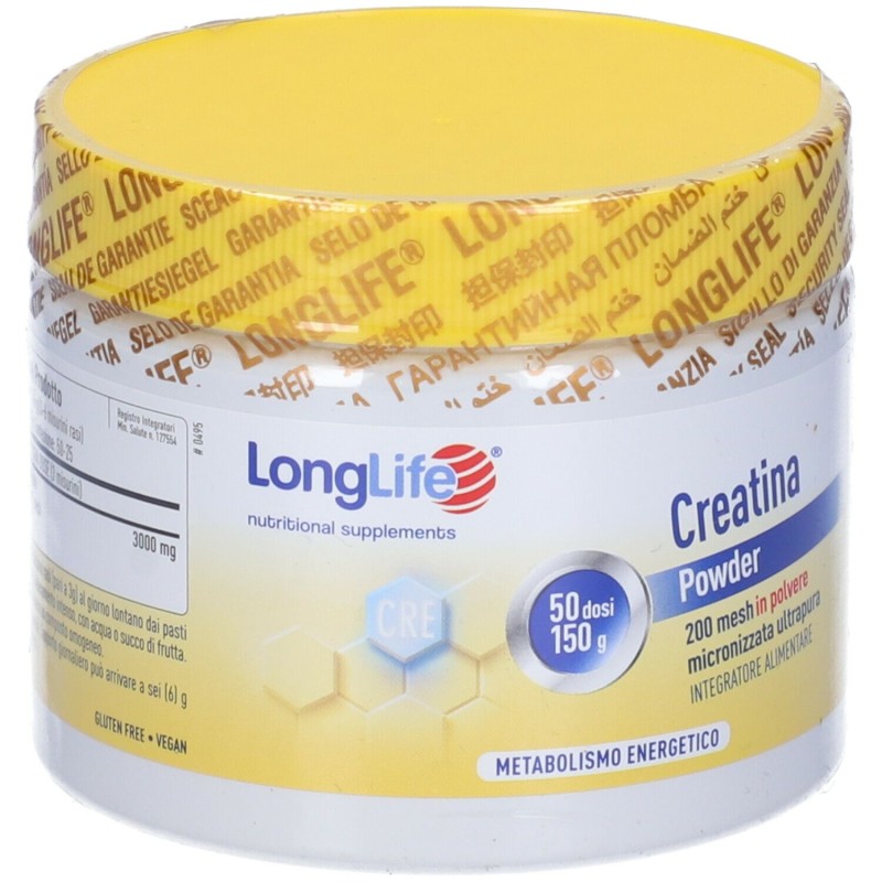 Primo piano di Longlife Creatina Micron Powder Integratore per Metabolismo Energetico 150g Primo piano di Longlife Creatina Micron Powder Integratore per Metabolismo Energetico 150g
