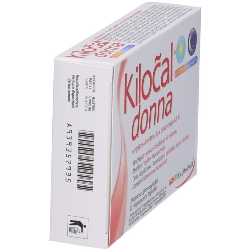 Confezione commerciale diKilocal Donna Giorno e Notte per Donne in Menopausa 40 Compresse Confezione commerciale diKilocal Donna Giorno e Notte per Donne in Menopausa 40 Compresse