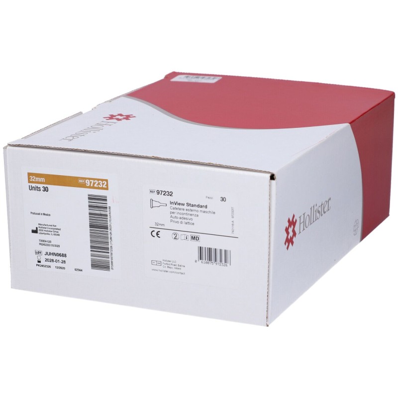 Confezione commerciale diCATETERE ESTERNO AUTOADESIVO IN SILICONE TRASPARENTE INVIEW STANDARD PER INCONTINENZA DIAMETRO 32MM 30 