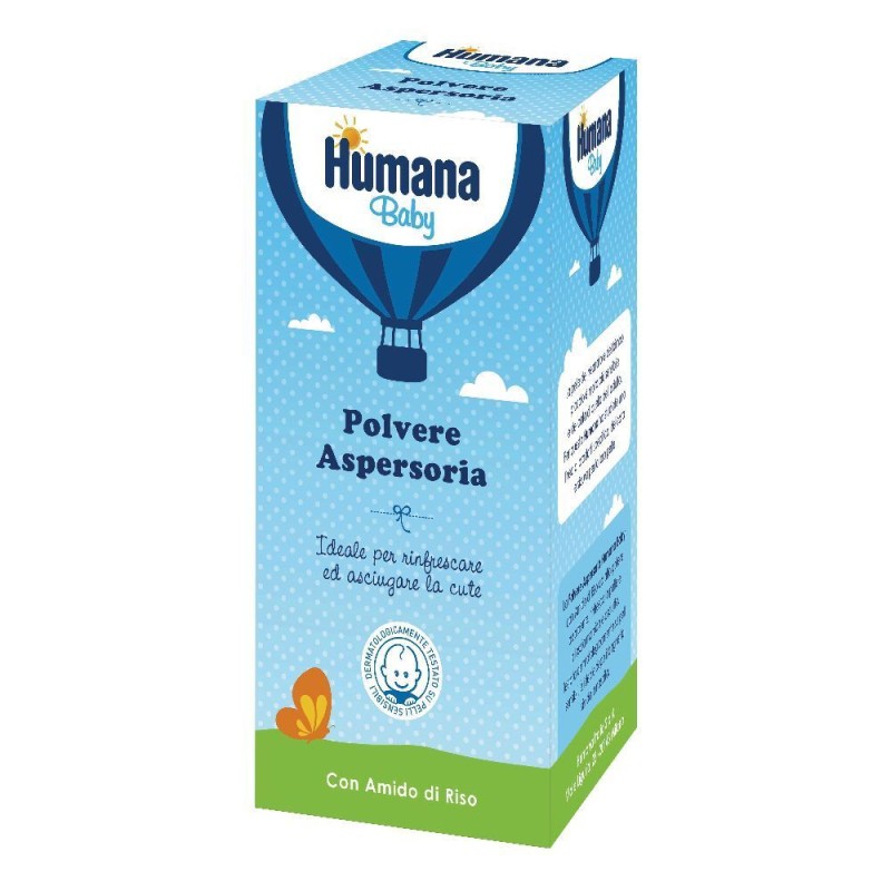 Dettaglio del packaging di Humana Baby Care Polvere Aspersoria per Pelle Delicata 150 g Dettaglio del packaging di Humana Baby Care Polvere Aspersoria per Pelle Delicata 150 g
