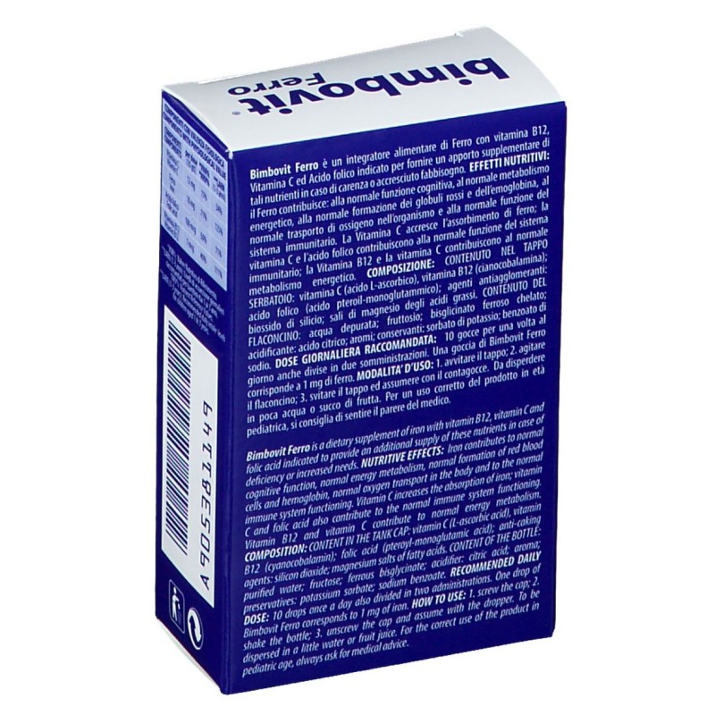 Confezione commerciale diBimbovit Ferro Integratore Gocce 15ml Confezione commerciale diBimbovit Ferro Integratore Gocce 15ml