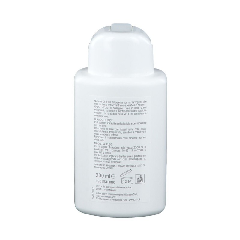 Packaging integro del prodotto Queens Olio Bagno per Pelle Secca e Sensibile 200ml