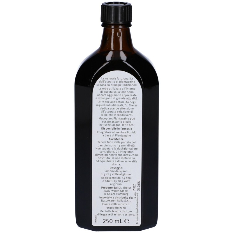 Confezione sigillata di Dr.Theiss Mucoplant Piantaggine Soluzione Per Tosse E Catarro 250ml
