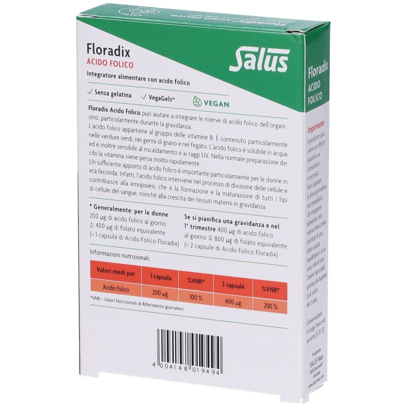 Confezione commerciale diSalus Floradix Acido Folico Integratore con Acido Folico 60 Capsule Confezione commerciale diSalus Floradix Acido Folico Integratore con Acido Folico 60 Capsule