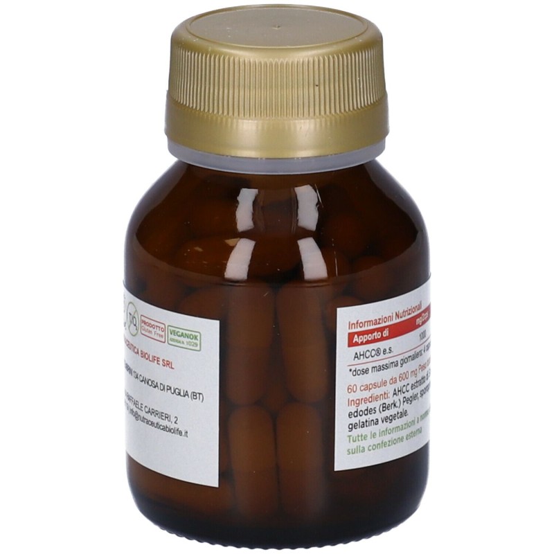 Foto illustrativa del packaging di Nkife Ahcc Integratore per Difese Immunitarie 60 Capsule