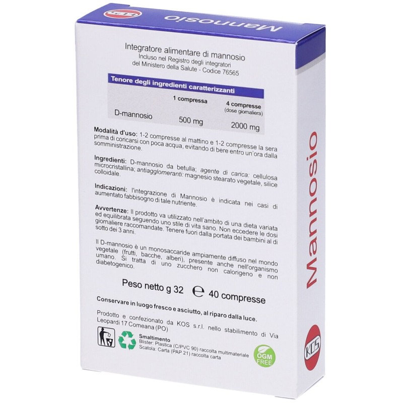 Packaging integro del prodotto Kos Mannosio Integratore per Articolazioni e Ossa 40 Compresse Packaging integro del prodotto Kos Mannosio Integratore per Articolazioni e Ossa 40 Compresse