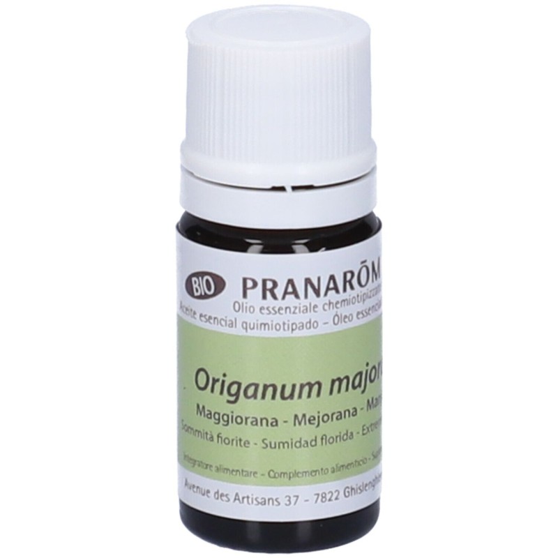 Confezione commerciale diPranarom Maggiorana Olio Essenziale Biologico 5ml Confezione commerciale diPranarom Maggiorana Olio Essenziale Biologico 5ml