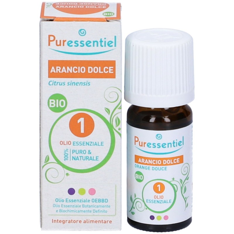 Primo piano di Puressentiel Arancio Dolce Bio Olio Essenziale Integratore per Gas Intestinali 10ml Primo piano di Puressentiel Arancio Dolce Bio Olio Essenziale Integratore per Gas Intestinali 10ml