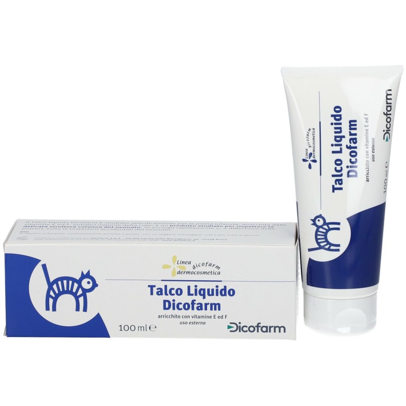 Scatola originale del prodotto Dicofarm Talco Liquido per Neonati 100ml Scatola originale del prodotto Dicofarm Talco Liquido per Neonati 100ml