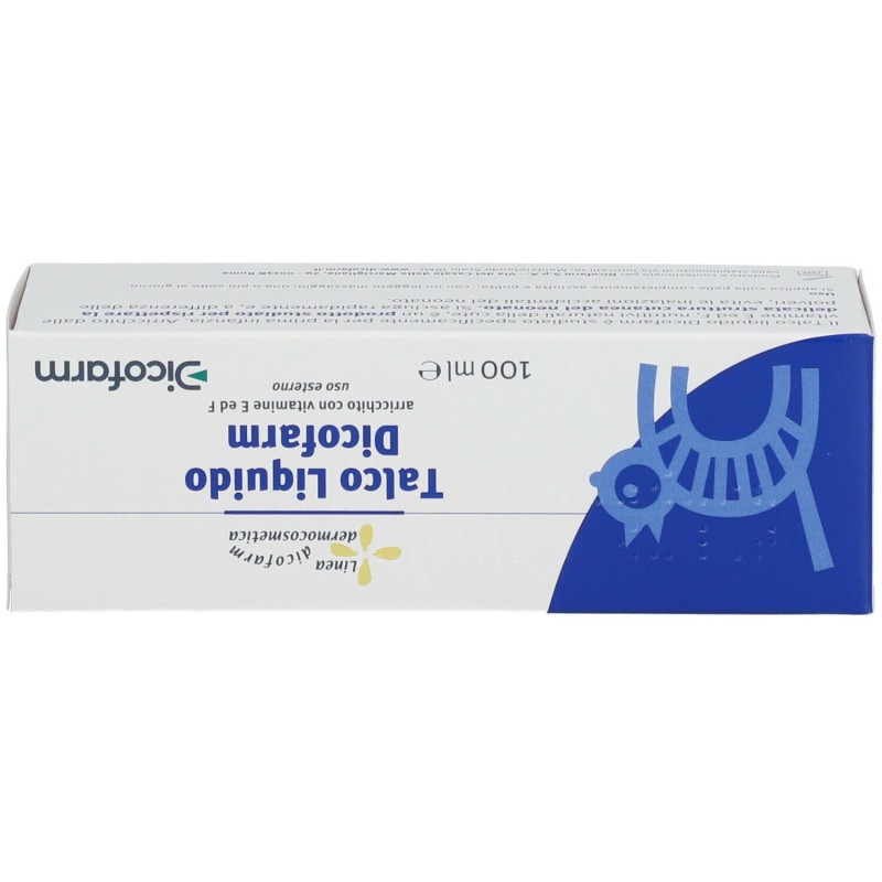 Confezione commerciale diDicofarm Talco Liquido per Neonati 100ml Confezione commerciale diDicofarm Talco Liquido per Neonati 100ml