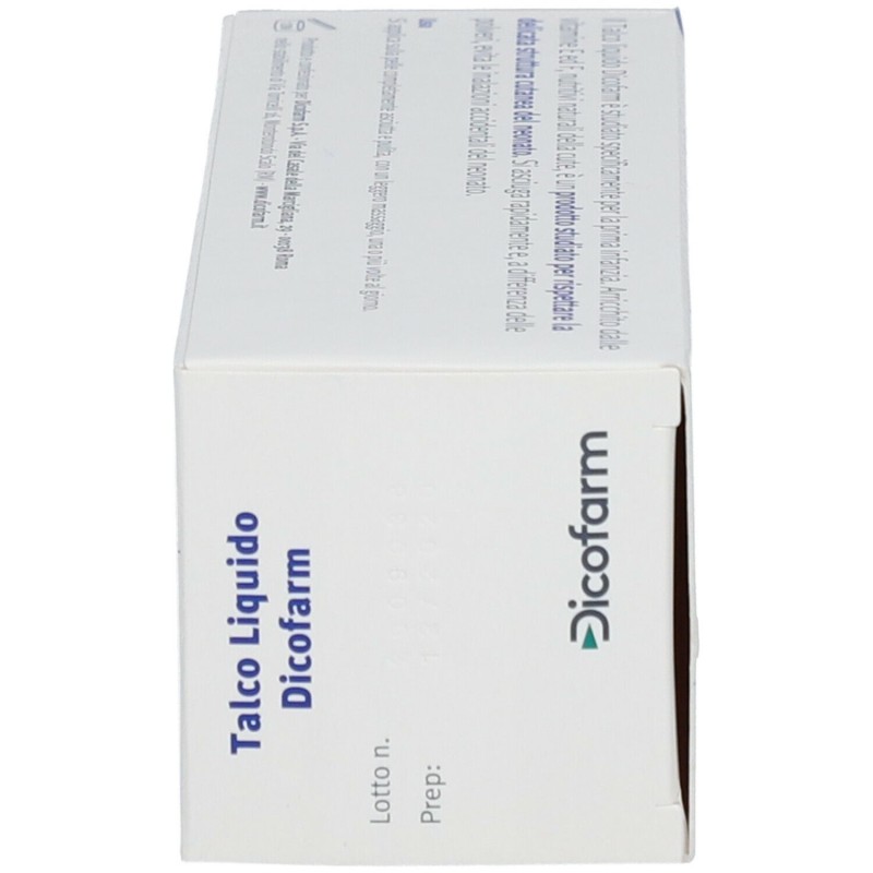 Foto illustrativa del packaging di Dicofarm Talco Liquido per Neonati 100ml Foto illustrativa del packaging di Dicofarm Talco Liquido per Neonati 100ml