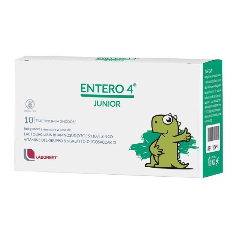 Packaging integro del prodotto Entero 4 Junior Integratore con Fermenti Lattici per Bambini 10 Flaconcini