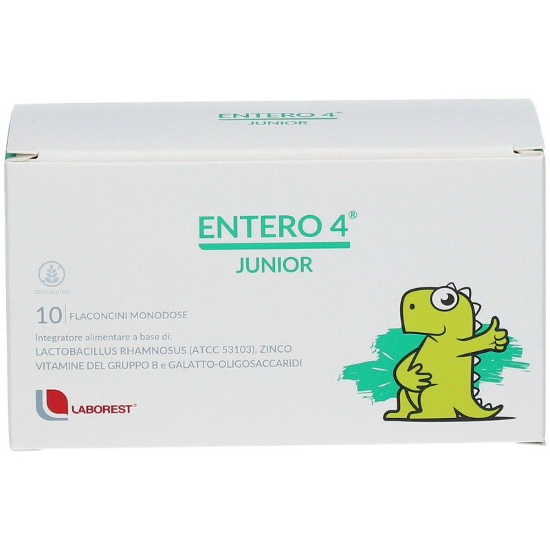 Dettaglio del packaging di Entero 4 Junior Integratore con Fermenti Lattici per Bambini 10 Flaconcini