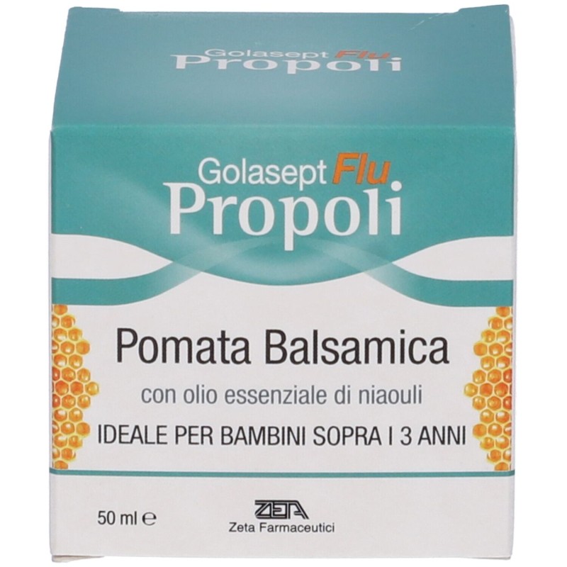 Dettaglio del packaging di Zeta Farmaceutici Golasept Propoli Pomata Balsamica 50ml Dettaglio del packaging di Zeta Farmaceutici Golasept Propoli Pomata Balsamica 50ml