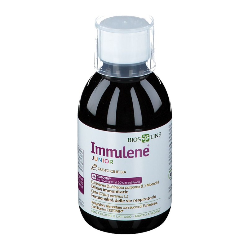 Confezione commerciale diImmulene Junior Sciroppo Bambini per Difese Immunitarie 200ml Confezione commerciale diImmulene Junior Sciroppo Bambini per Difese Immunitarie 200ml