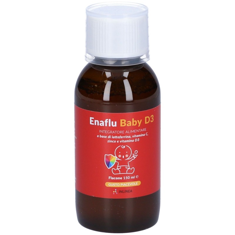 Primo piano di Enaflu Baby D3 Integratore Ricostituente per Bambini 150ml Primo piano di Enaflu Baby D3 Integratore Ricostituente per Bambini 150ml