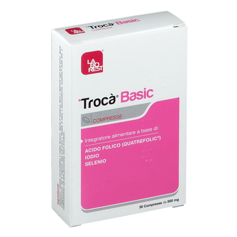 Dettaglio del packaging di Trocà Basic Integratore con Acido Folico 30 Compresse Dettaglio del packaging di Trocà Basic Integratore con Acido Folico 30 Compresse
