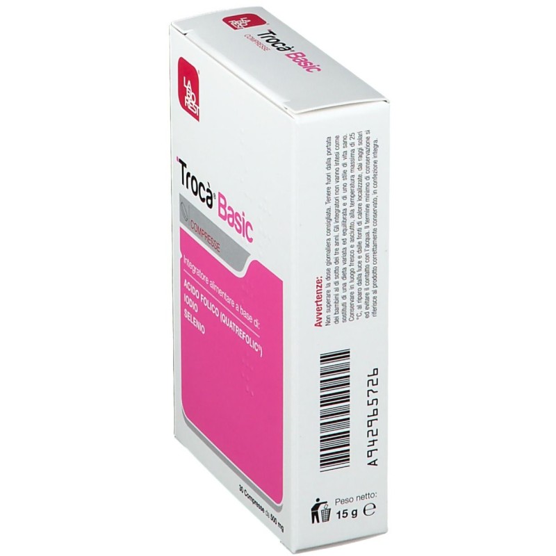 Primo piano di Trocà Basic Integratore con Acido Folico 30 Compresse Primo piano di Trocà Basic Integratore con Acido Folico 30 Compresse
