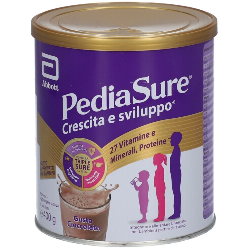 Primo piano di Pediasure Crescita e Sviluppo Integratore Vitaminico per Bambini Gusto Cioccolato 400gr Primo piano di Pediasure Crescita e Sviluppo Integratore Vitaminico per Bambini Gusto Cioccolato 400gr