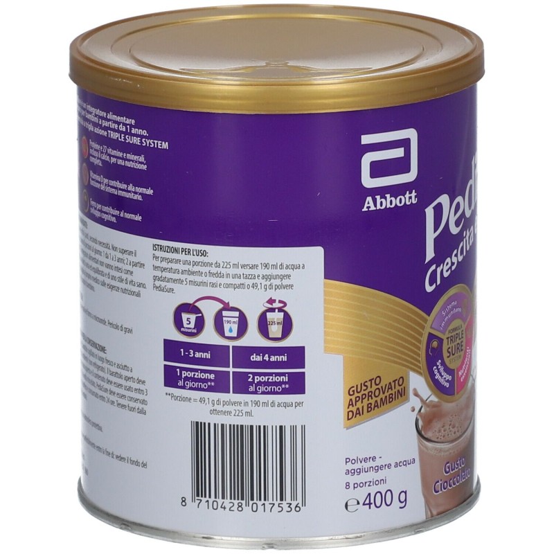 Vista del prodotto Pediasure Crescita e Sviluppo Integratore Vitaminico per Bambini Gusto Cioccolato 400gr Vista del prodotto Pediasure Crescita e Sviluppo Integratore Vitaminico per Bambini Gusto Cioccolato 400gr