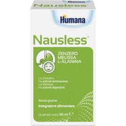 Dettaglio del packaging di Humana Nausless Integratore per Nausea 30ml Dettaglio del packaging di Humana Nausless Integratore per Nausea 30ml