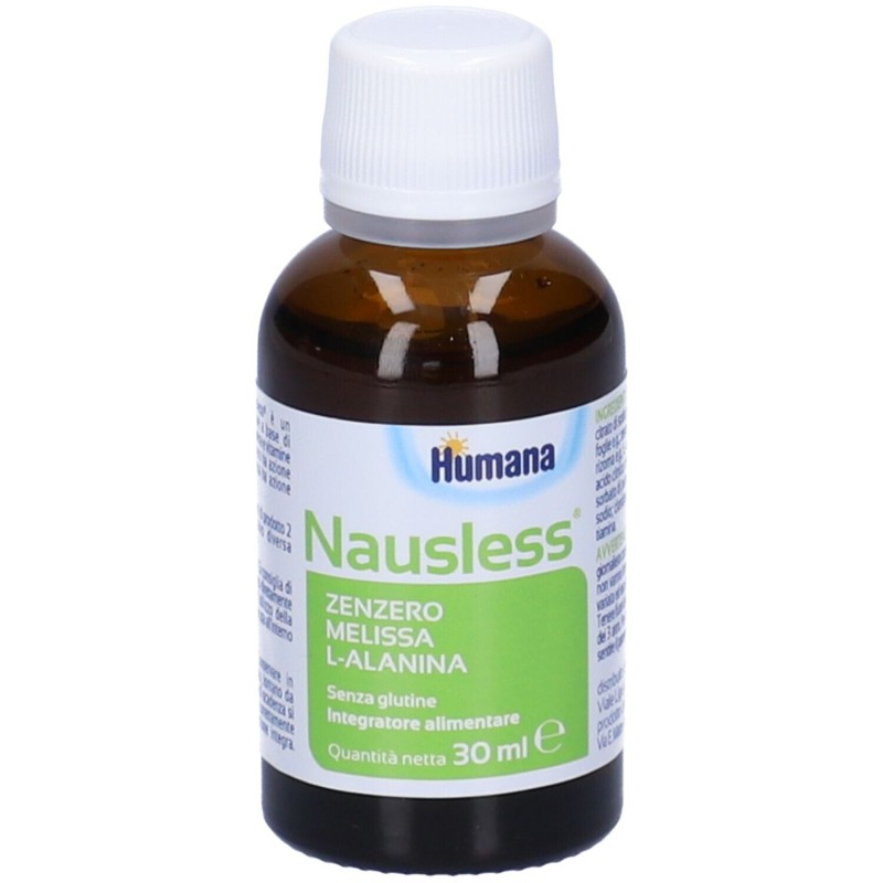 Primo piano di Humana Nausless Integratore per Nausea 30ml Primo piano di Humana Nausless Integratore per Nausea 30ml