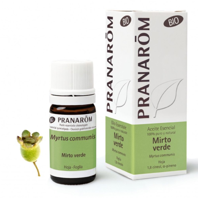Dettaglio del packaging di Pranarom Mirto Verde Olio Essenziale Biologico 5ml Dettaglio del packaging di Pranarom Mirto Verde Olio Essenziale Biologico 5ml