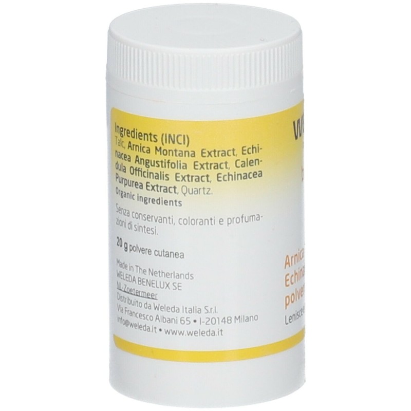Scatola originale del prodotto Weleda Arnica Echinacea Polvere Cutanea 20g