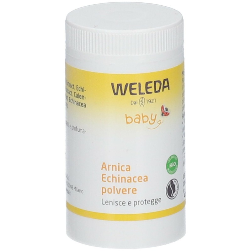 Foto illustrativa del packaging di Weleda Arnica Echinacea Polvere Cutanea 20g