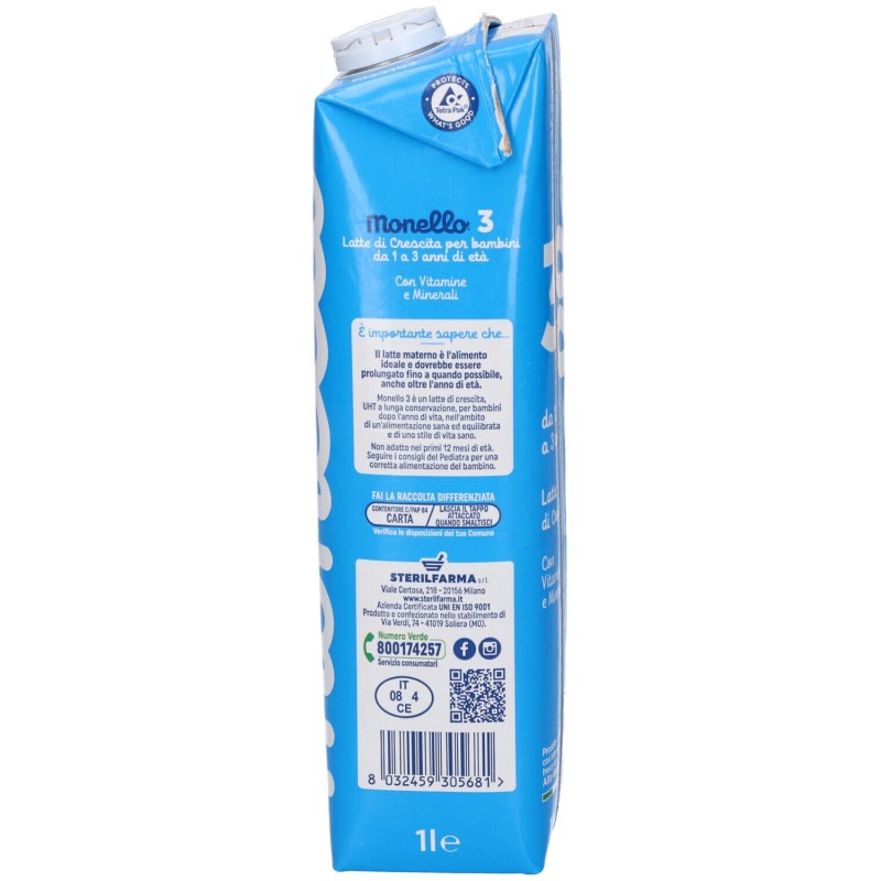 Scatola integra del prodotto Monello 3 Formula Per La Crescita A Base Di Latte Per Bambini Da 1 A 3 Anni Liquido 1 Litro Scatola integra del prodotto Monello 3 Formula Per La Crescita A Base Di Latte Per Bambini Da 1 A 3 Anni Liquido 1 Litro