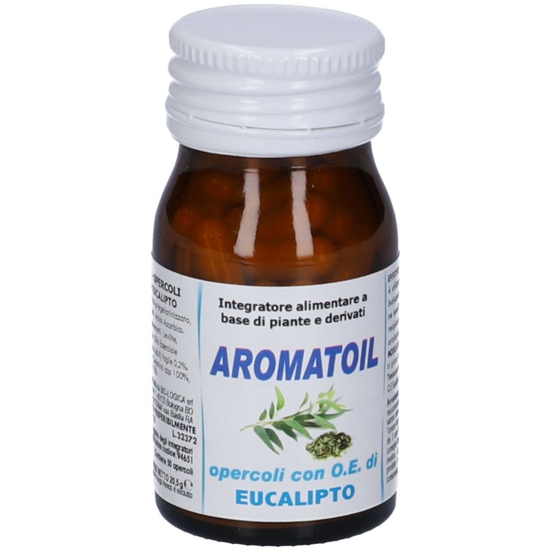Scatola integra del prodotto Aromatoil Eucalipto Integratore per Benessere Vie Respiratorie 50 Opercoli Scatola integra del prodotto Aromatoil Eucalipto Integratore per Benessere Vie Respiratorie 50 Opercoli