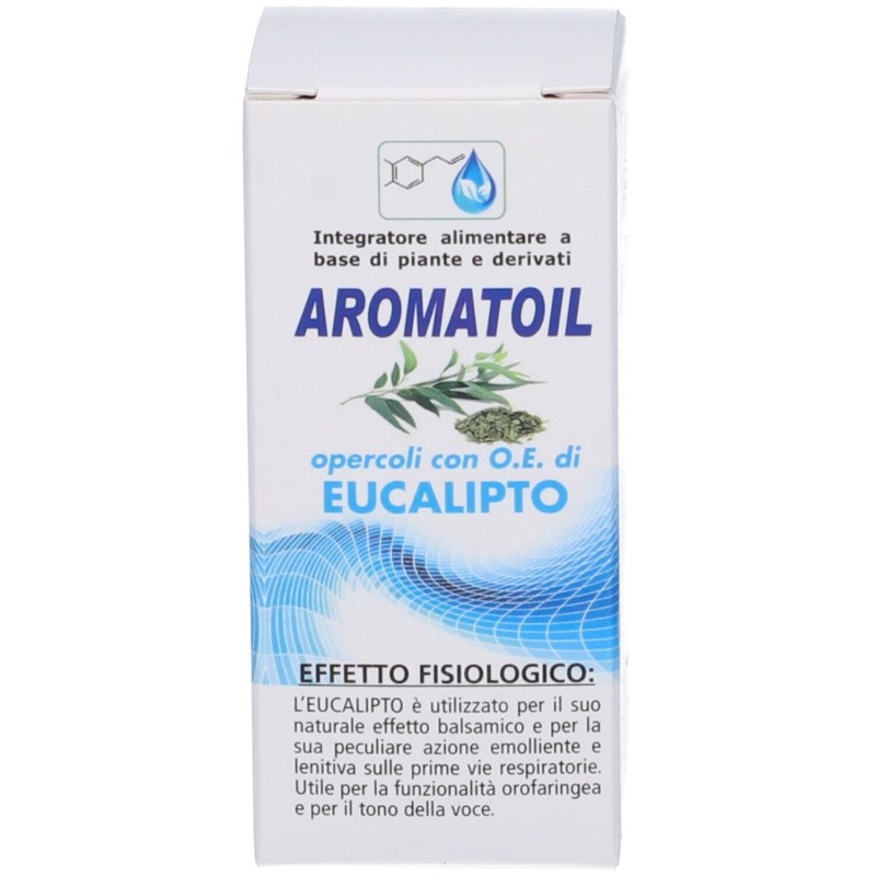Packaging del prodotto Aromatoil Eucalipto Integratore per Benessere Vie Respiratorie 50 Opercoli Packaging del prodotto Aromatoil Eucalipto Integratore per Benessere Vie Respiratorie 50 Opercoli