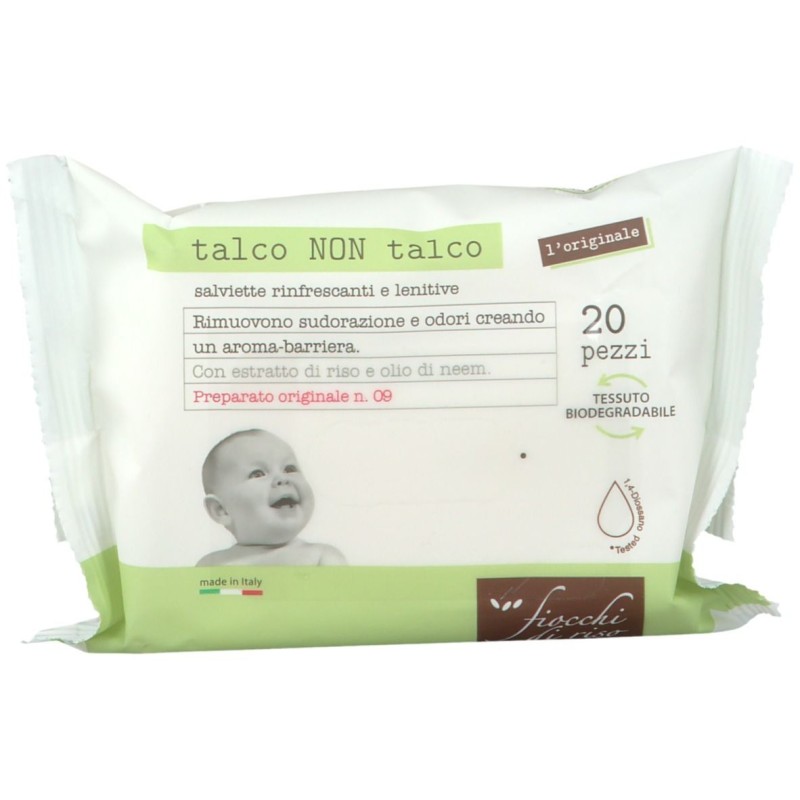 Immagine reale di Fiocchi di Riso Talco Non Talco Salviette Rinfrescanti per Bambini 20 Pezzi