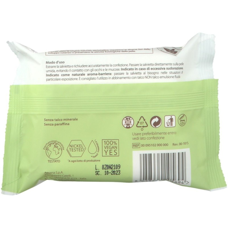 Dettaglio del packaging di Fiocchi di Riso Talco Non Talco Salviette Rinfrescanti per Bambini 20 Pezzi