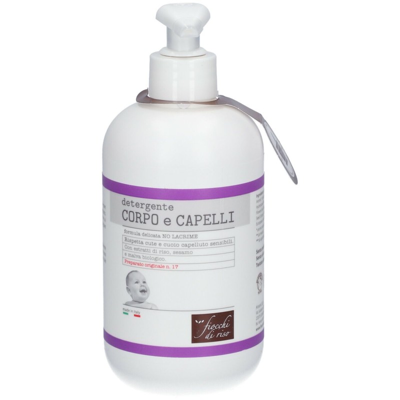 Primo piano di Fiocchi di Riso Detergente Corpo e Capelli Delicato per Bambini 400ml