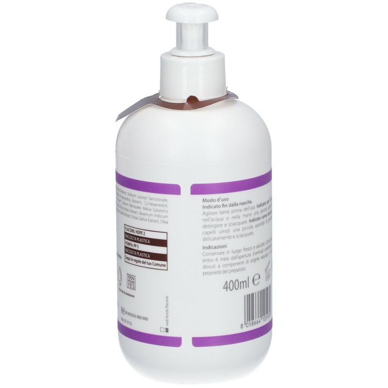 Presentazione grafica di Fiocchi di Riso Detergente Corpo e Capelli Delicato per Bambini 400ml