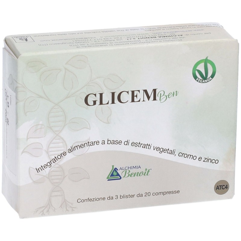 Packaging del prodotto Alchimia Benoit Glicem Ben Integratore per Metabolismo dei Lipidi 60 Compresse Packaging del prodotto Alchimia Benoit Glicem Ben Integratore per Metabolismo dei Lipidi 60 Compresse