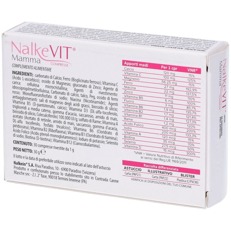 Dettaglio del packaging di Nalkevit Mamma Integratore per Gravidanza 30 Compresse Dettaglio del packaging di Nalkevit Mamma Integratore per Gravidanza 30 Compresse