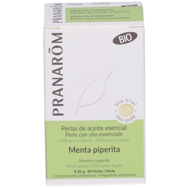 Dettaglio del packaging di Pranarom Menta Piperita per Digestione 60 Perle Dettaglio del packaging di Pranarom Menta Piperita per Digestione 60 Perle