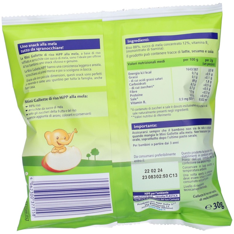 Scatola integra del prodotto Hipp Bio Baby Gallette alla Mela Per Bambini 30g Scatola integra del prodotto Hipp Bio Baby Gallette alla Mela Per Bambini 30g
