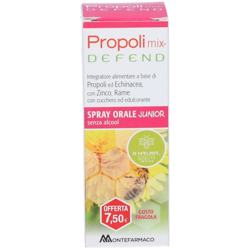 Confezione commerciale diPropoli Mix Defend Spray Orale Junior per Difese Immunitarie 30ml Confezione commerciale diPropoli Mix Defend Spray Orale Junior per Difese Immunitarie 30ml