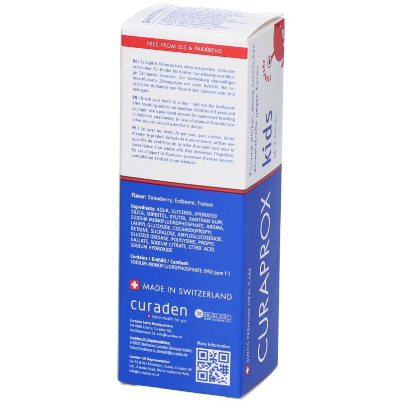 Vista del prodotto Curaprox Kids Dentifricio Bambini Con Fluoro 950ppm Gusto Fragola 60ml Vista del prodotto Curaprox Kids Dentifricio Bambini Con Fluoro 950ppm Gusto Fragola 60ml
