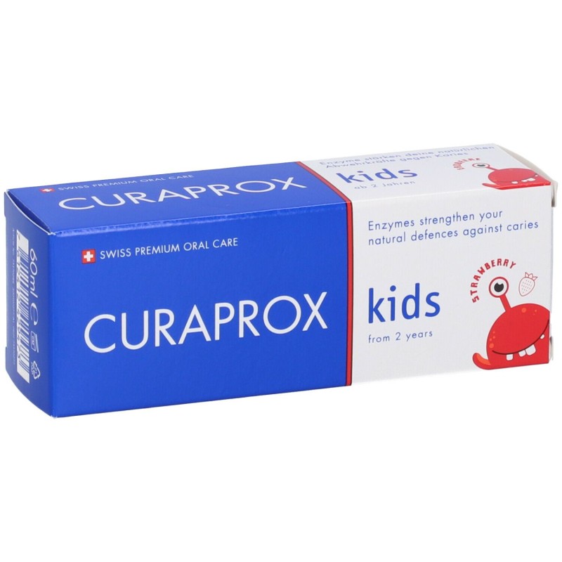 Pack ufficiale del prodotto Curaprox Kids Dentifricio Bambini Con Fluoro 950ppm Gusto Fragola 60ml Pack ufficiale del prodotto Curaprox Kids Dentifricio Bambini Con Fluoro 950ppm Gusto Fragola 60ml