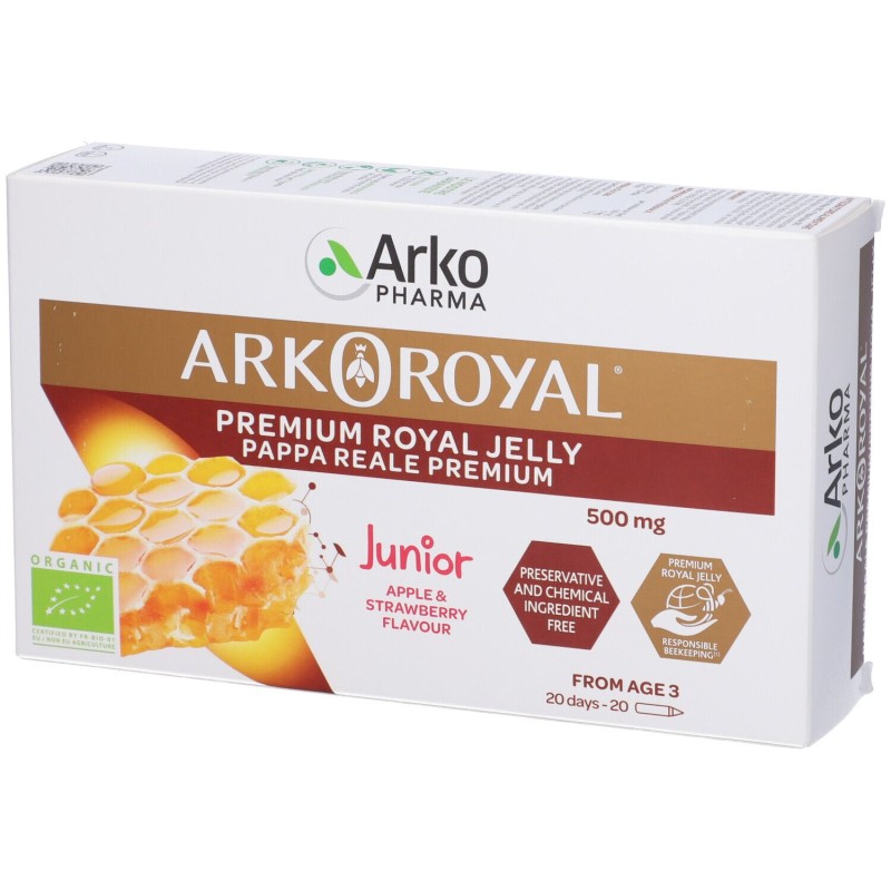 Confezione sigillata di Arkoroyal Junior Pappa Reale Premium Integratore Ricostituente 20 Flaconcini Confezione sigillata di Arkoroyal Junior Pappa Reale Premium Integratore Ricostituente 20 Flaconcini