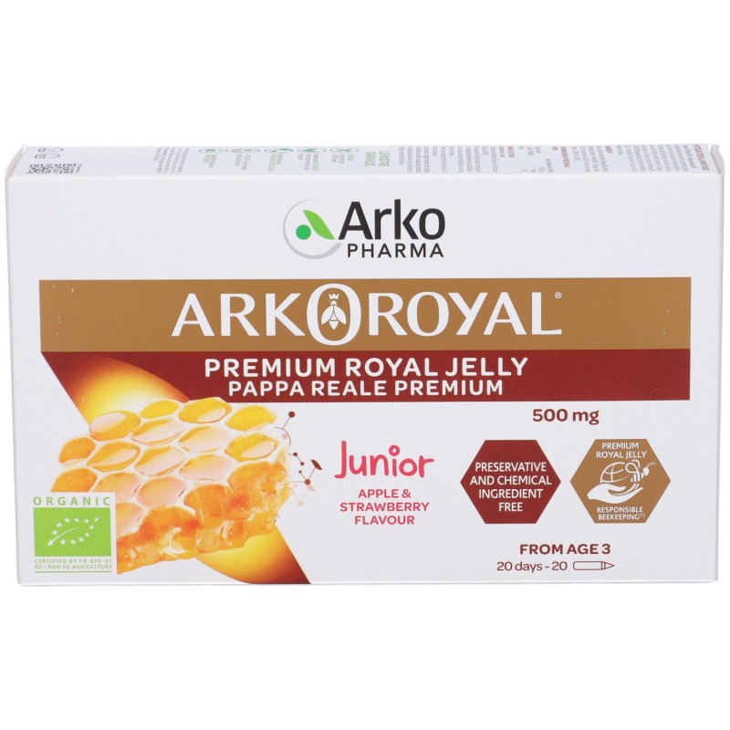Foto esplicativa di Arkoroyal Junior Pappa Reale Premium Integratore Ricostituente 20 Flaconcini Foto esplicativa di Arkoroyal Junior Pappa Reale Premium Integratore Ricostituente 20 Flaconcini