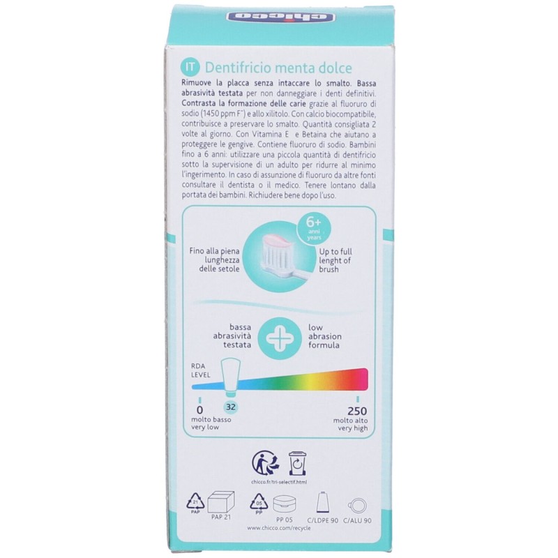 Vista del prodotto Chicco Dentifricio 6 Anni+ Menta Dolce 50 Ml Vista del prodotto Chicco Dentifricio 6 Anni+ Menta Dolce 50 Ml