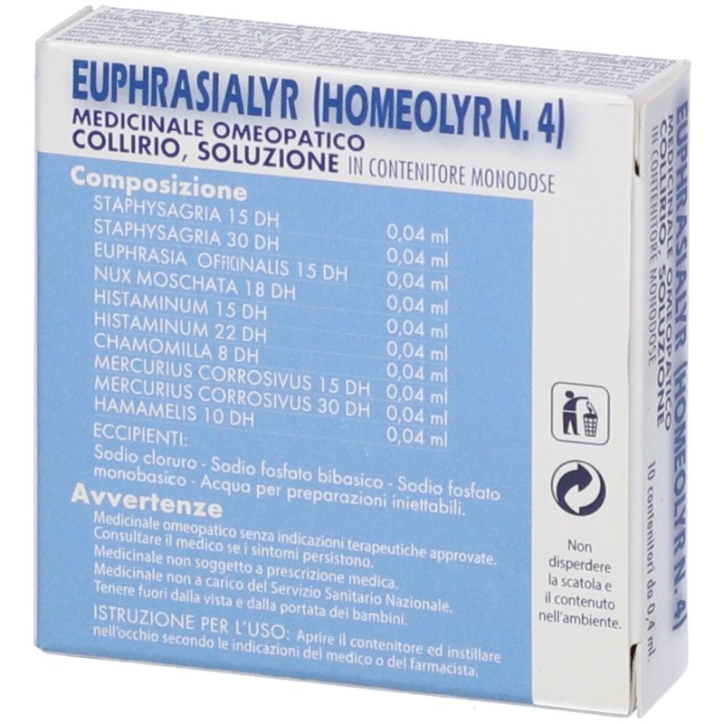 Foto illustrativa del packaging di Euphrasialyr (Homeolyr N.4) Collirio Omeopatico 10 Pezzi